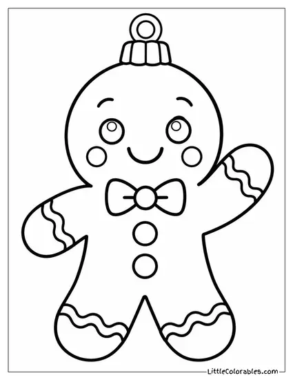 Chibi Gingerbread Man Waving with Stubby Icing Arms Coloring Page