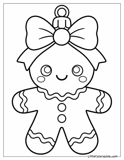 Chibi Gingerbread Man with an Oversized Icing Bow Coloring Page