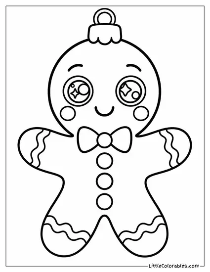 Chibi Gingerbread Man with Big Sparkly Button Eyes Coloring Page