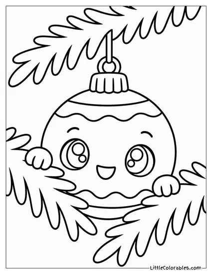 Chibi Ornament Peeking Out from Tree Branches Coloring Page