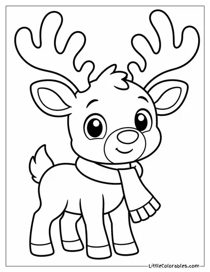 Chibi Reindeer with Oversized Antlers and Scarf Coloring Page