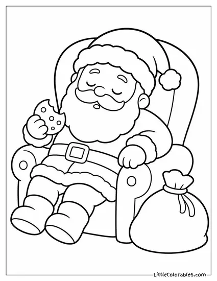 Chibi Santa Asleep with a Half Eaten Cookie Still in His Hand Coloring Page