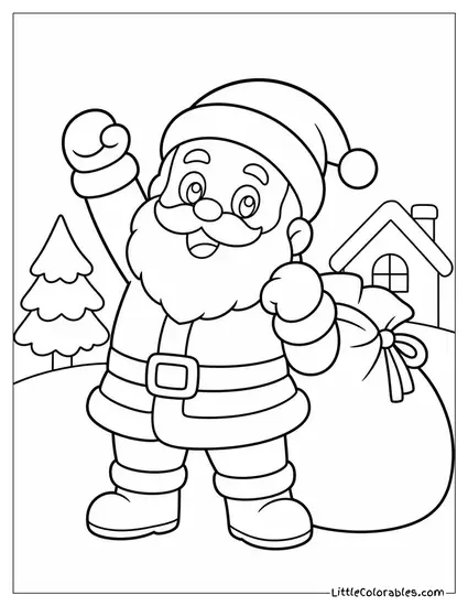 Chibi Santa Doing a Victory Pose After Finishing All Deliveries Coloring Page