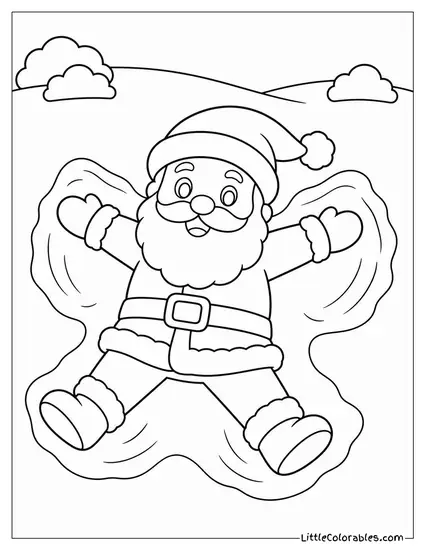 Chibi Santa Making a Snow Angel in a Wide Open Field Coloring Page