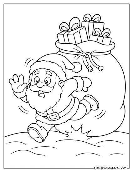 Chibi Santa Tripping Over His Own Enormous Sack of Presents Coloring Page