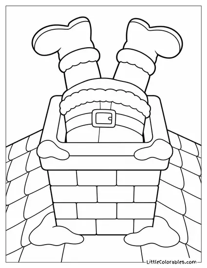 Chibi Santa with His Boot Stuck in a Chimney from Above Coloring Page