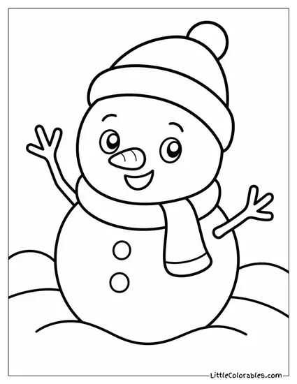 Chibi Snowman Waving with Stubby Twig Arms Coloring Page