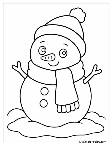 Chibi Snowman Wearing an Oversized Scarf Coloring Page