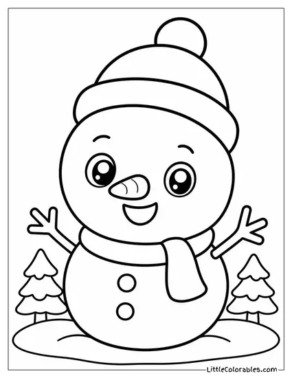 Chibi Snowman with a Big Round Head Coloring Page