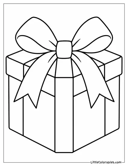 Christmas Gift Close Up Showing the Ribbon Knot Coloring Page