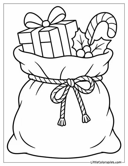 Christmas Gift in a Burlap Sack with Twine Coloring Page