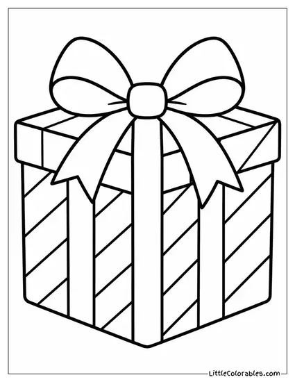 Christmas Gift in a Red Striped Box Coloring Page
