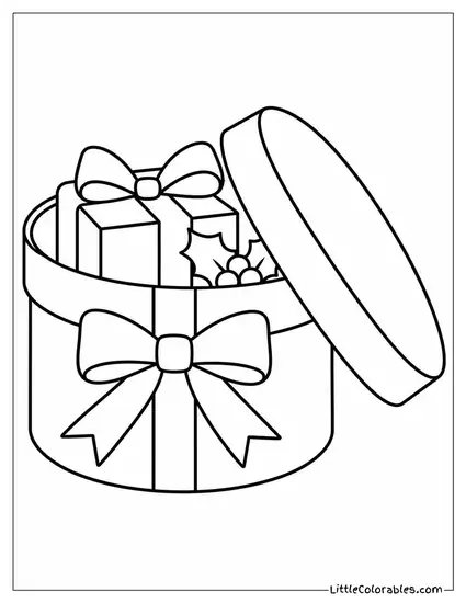 Christmas Gift in a Round Hat Box Coloring Page