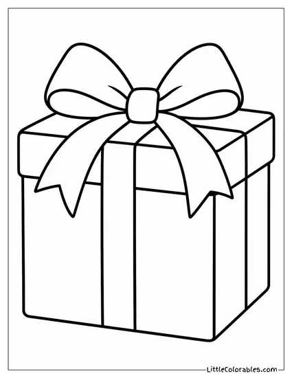 Christmas Gift in Brown Paper Green Bow Coloring Page