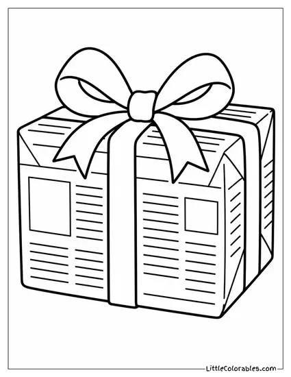 Christmas Gift in Newspaper with a Red Bow Coloring Page