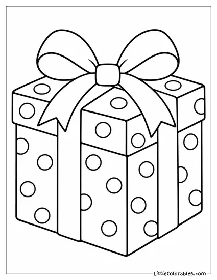 Christmas Gift in Polka Dot Paper Gold Ribbon Coloring Page