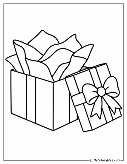 Christmas Gift Open Box with Tissue Paper Layers Coloring Page