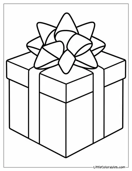 Christmas Gift Star Bow on a Silver Box Coloring Page