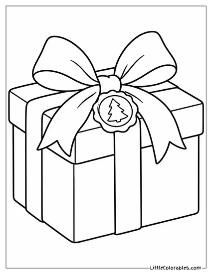 Christmas Gift with Velvet Ribbon and Wax Seal Coloring Page
