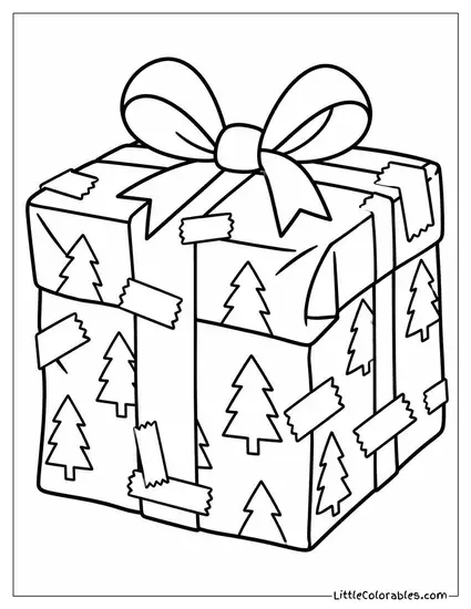 Christmas Gift Wrapped Messily with Too Much Tape Coloring Page