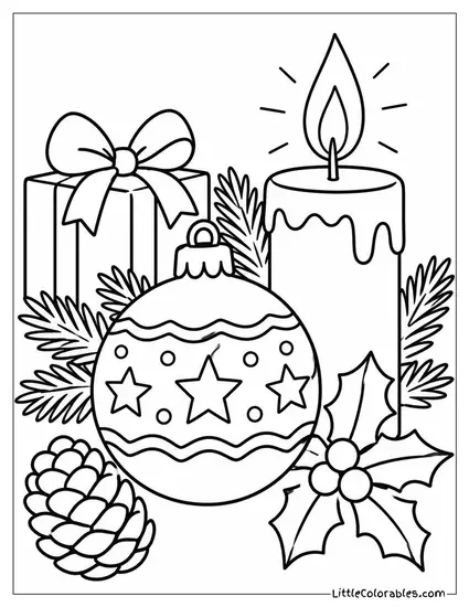 Christmas Ornament Catching Candlelight Among Other Decorations Coloring Page