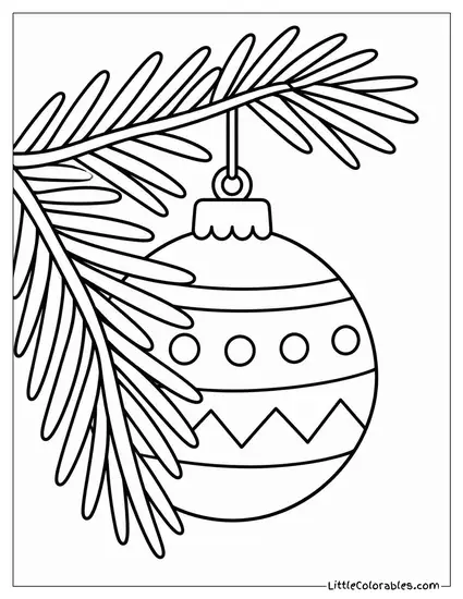 Christmas Ornament Half Hidden Behind a Cluster of Pine Needles Coloring Page