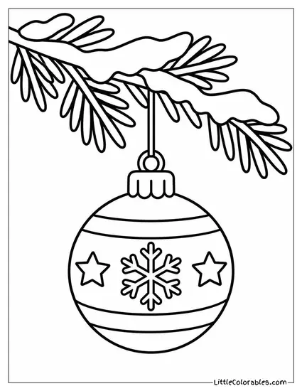 Christmas Ornament Hanging from a Snow Dusted Branch Coloring Page