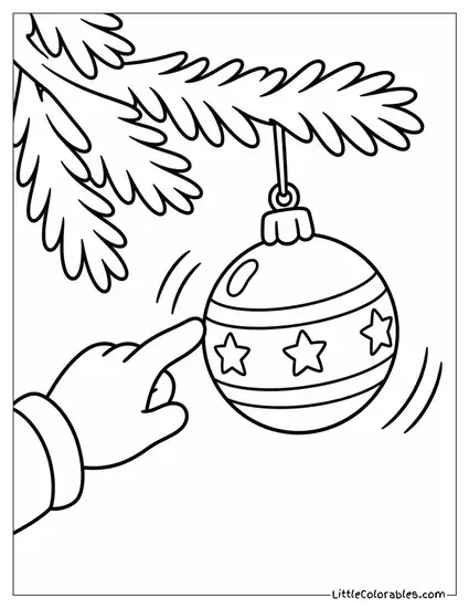 Christmas Ornament Swinging After Being Touched on a Tree Coloring Page