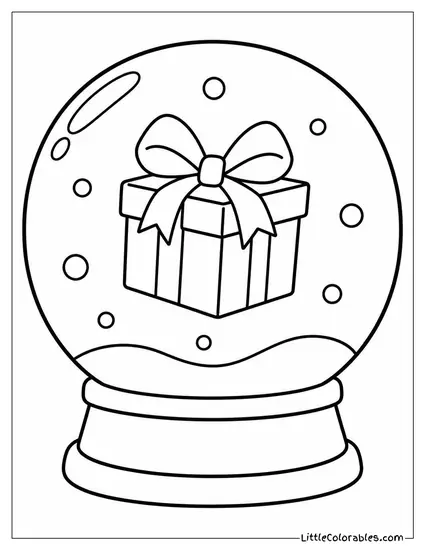 Christmas Present Floating Inside a Snow Globe Coloring Page