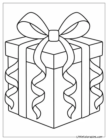 Christmas Present Ribbon Curling Down All Four Sides Coloring Page