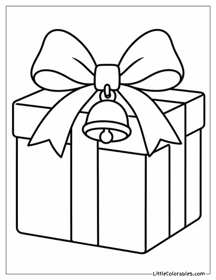Christmas Present with a Bell on the Bow Coloring Page
