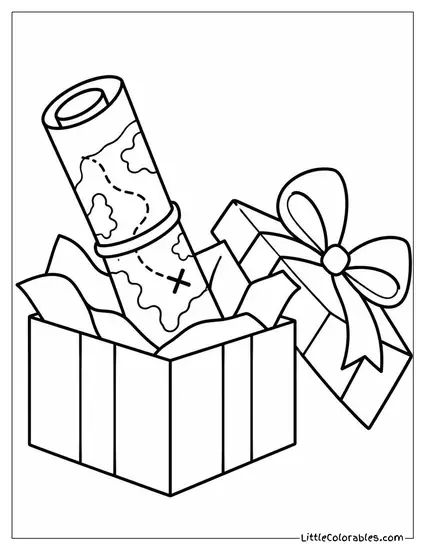 Christmas Present with a Rolled Map Inside Coloring Page