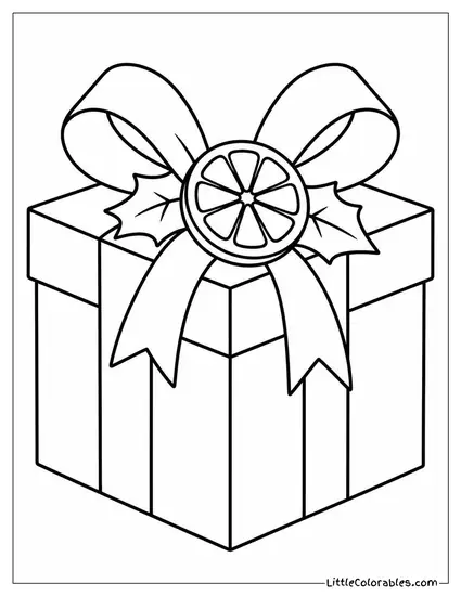 Christmas Present with Dried Orange on the Bow Coloring Page