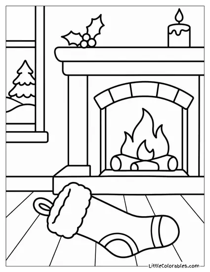 Christmas Stocking Fallen Off the Mantle Coloring Page