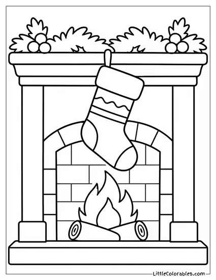 Christmas Stocking Hung on a Fireplace Mantle Coloring Page