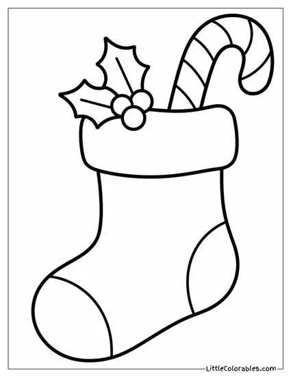 Christmas Stocking with a Candy Cane Sticking Up Coloring Page