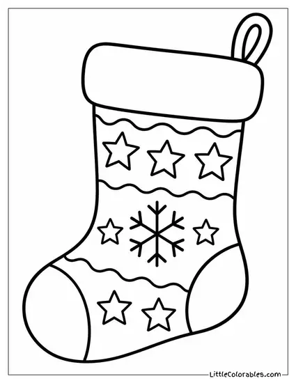 Christmas Stocking with a Star and Snowflake Pattern Coloring Page