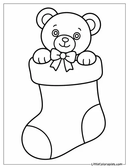 Christmas Stocking with a Teddy Bear Poking Out Coloring Page