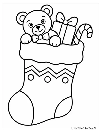 Christmas Stocking with a Toy Peeking Out Coloring Page