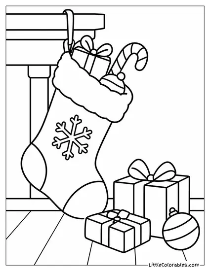 Christmas Stocking with Gifts Spilling Onto the Floor Coloring Page
