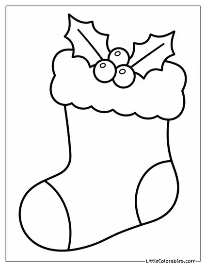 Christmas Stocking with Holly on the Cuff Coloring Page