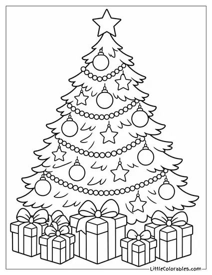 Christmas Tree Decorated Entirely in Gold and Silver Coloring Page