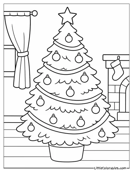 Christmas Tree Glowing Warmly in a Dark Room Coloring Page