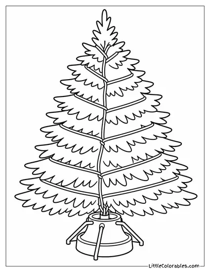 Christmas Tree in a Stand Branches Still Tied Coloring Page