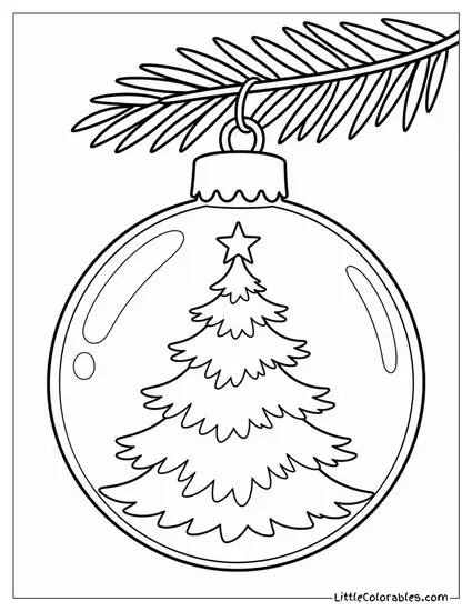 Christmas Tree Reflected in a Glass Ornament Coloring Page