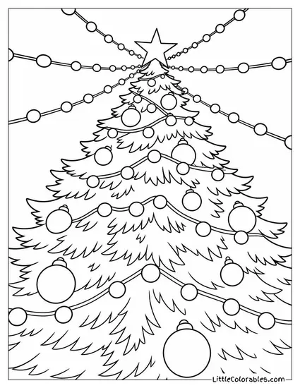 Christmas Tree Viewed from Below Through the Lights Coloring Page