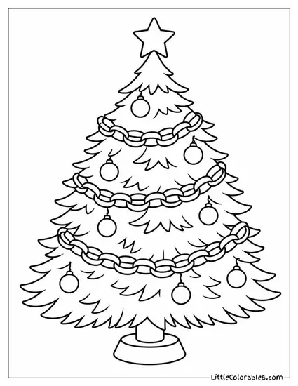 Christmas Tree with a Paper Chain Garland Coloring Page