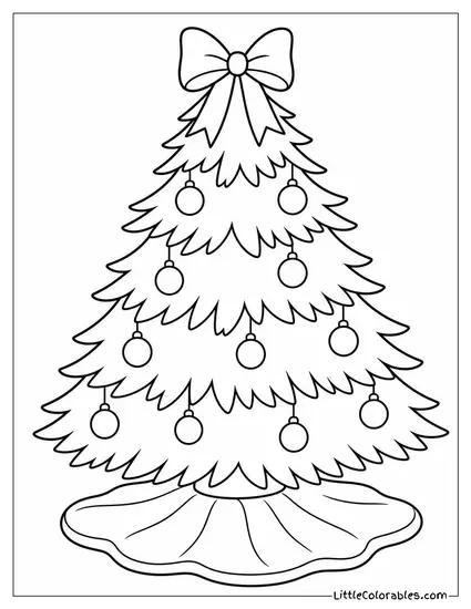 Christmas Tree with a Velvet Skirt and Bow Coloring Page