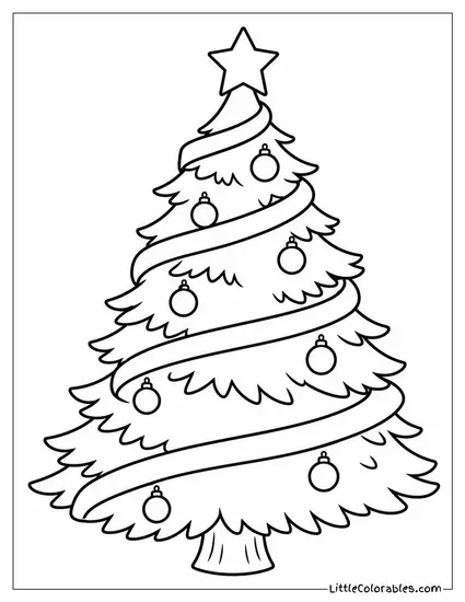 Christmas Tree with Ribbon Spiralling Top to Bottom Coloring Page