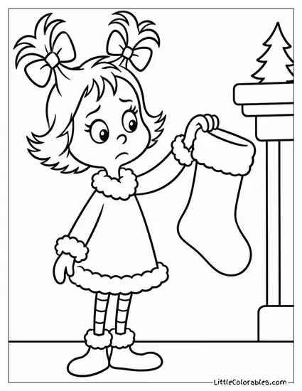 Cindy-Lou Who Holding Her Empty Christmas Stocking Coloring Page